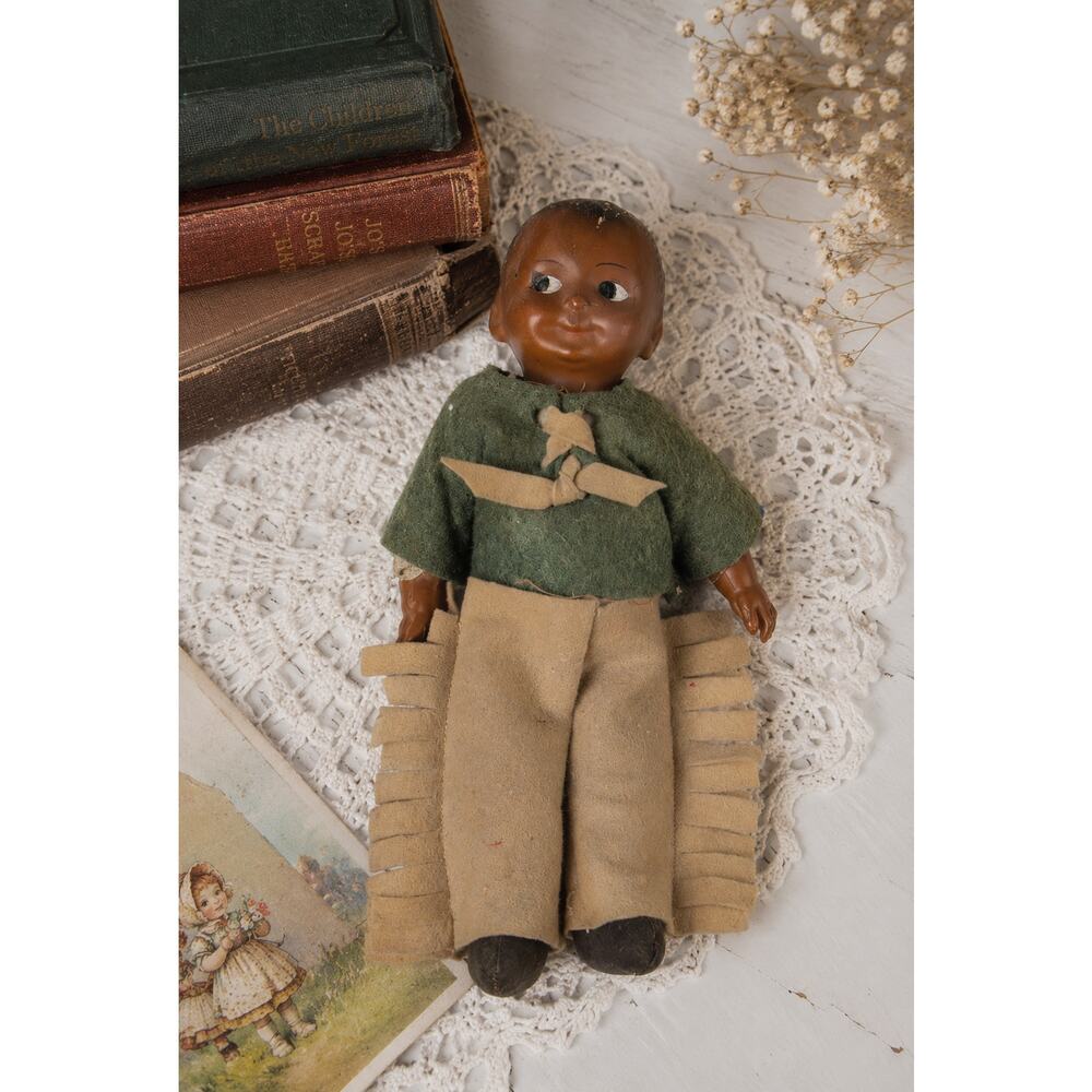 Vintage Native American Cloth Doll 10” Folk Art Felt Outfit Primitive
